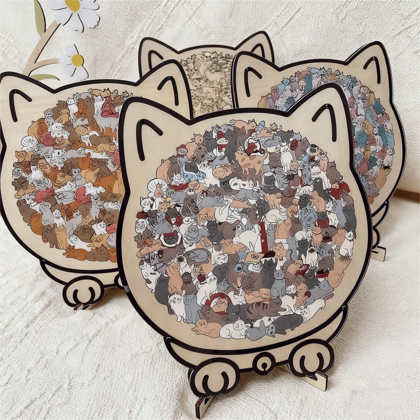 Katzen Holz Puzzle Set